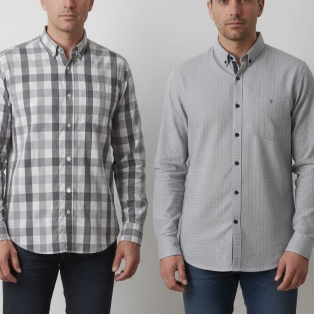 LNWOT 2 BDL Wrangler & Merano 🤍 100% Cotton Gray Checkered and Patterned SZ L